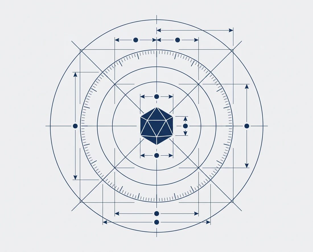 A precision drafting frame around one small solid